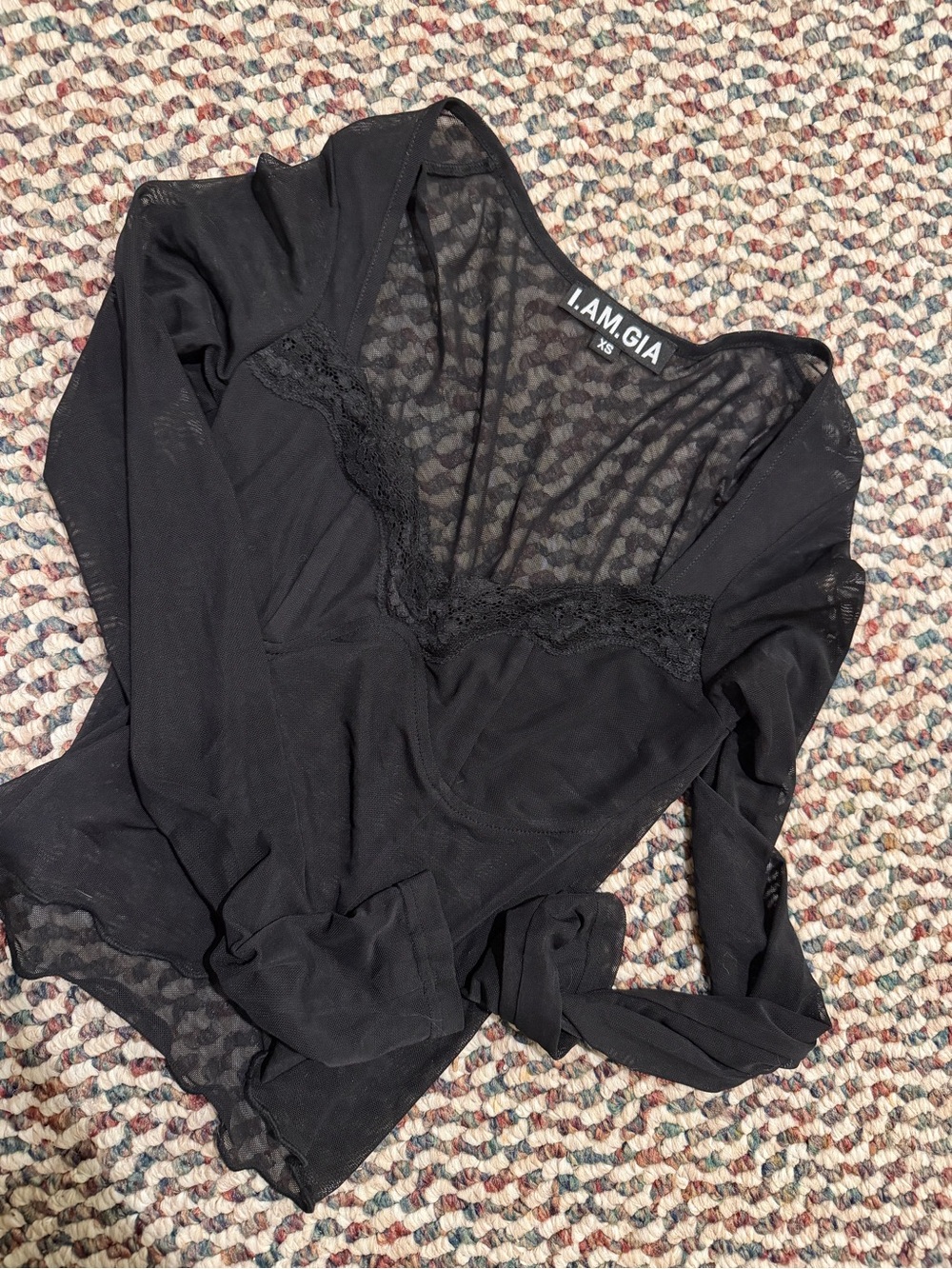 I.AM.GIA Black Long Sleeve Sheer Lace top
